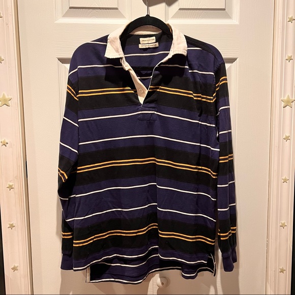 Urban Outfitters Striped Collared Blue Long Sleeve Polo Top XS - Picture 1 of 2